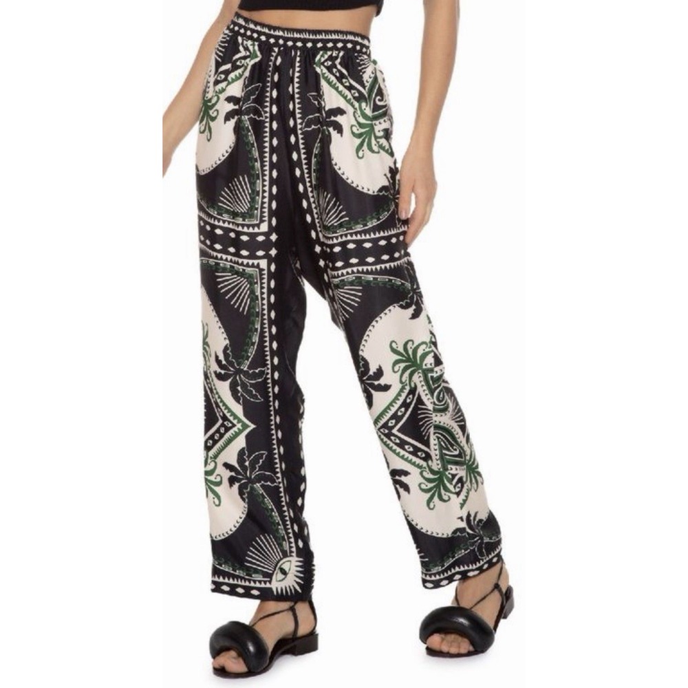 Farm Rio Mystic Scarf Geometric Cropped Trousers Pants Viscose Beaded Tassels SM